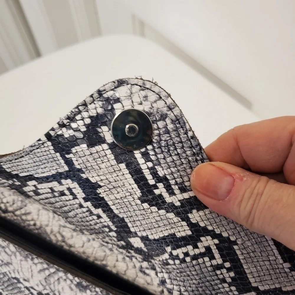 JJ Winters Black Gray White Snakeprint Clutch, Snap Close